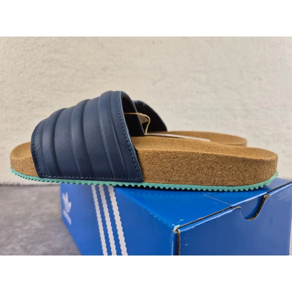 Adidas Originals Adilette Premium Slides Navy Leather Cork GZ0061 Mens 5